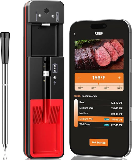 2026 Upgraded Smart Wireless Meat Thermometer 6 Sensors Accuracy Digital Food Thermometer 0.5S Instant Read, IP67 Waterproof for BBQ, Grill, Smoker, Oven, Air Fryer