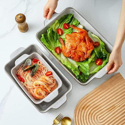 KOOV Bakeware Set, Ceramic Baking Dish Set, Rectangular Casserole Dish Set, Lasagna Pan, Baking Pans Set for Cooking, Cake Dinner, Kitchen, 9 x 13 Inches, Reactive Glaze 3-Piece, Variable Grey - Image 4
