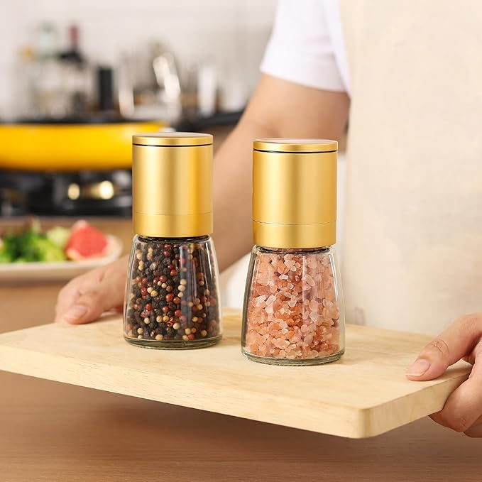 Vucchini Gold Salt and Pepper Grinder Mill - Adjustable Coarseness Ceramic Brass Spice Grinder Shaker - Refillable Glass Pepper Grinders for Home Golden Kitchen Accessories - Image 8