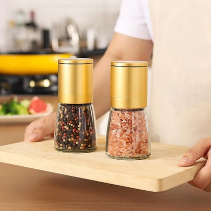 Vucchini Gold Salt and Pepper Grinder Mill - Adjustable Coarseness Ceramic Brass Spice Grinder Shaker - Refillable Glass Pepper Grinders for Home Golden Kitchen Accessories - Image 8