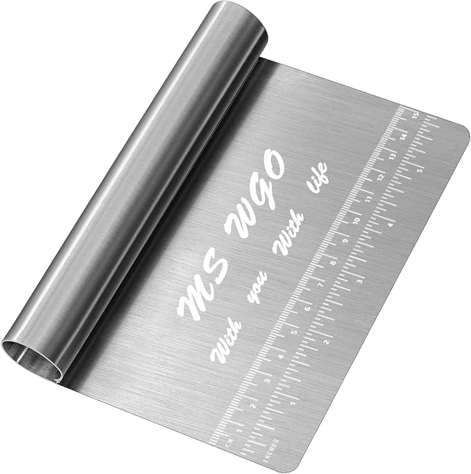 Pro Dough Pastry Scraper/Cutter/Chopper Stainless Steel Mirror Polished with Measuring Scale Multipurpose- Cake, Pizza Cutter - Pastry Bread Separator Scale Knife by MSWGO