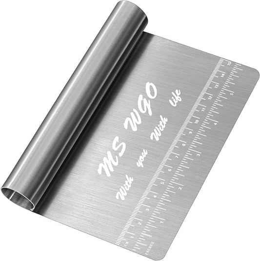 Pro Dough Pastry Scraper/Cutter/Chopper Stainless Steel Mirror Polished with Measuring Scale Multipurpose- Cake, Pizza Cutter - Pastry Bread Separator Scale Knife by MSWGO