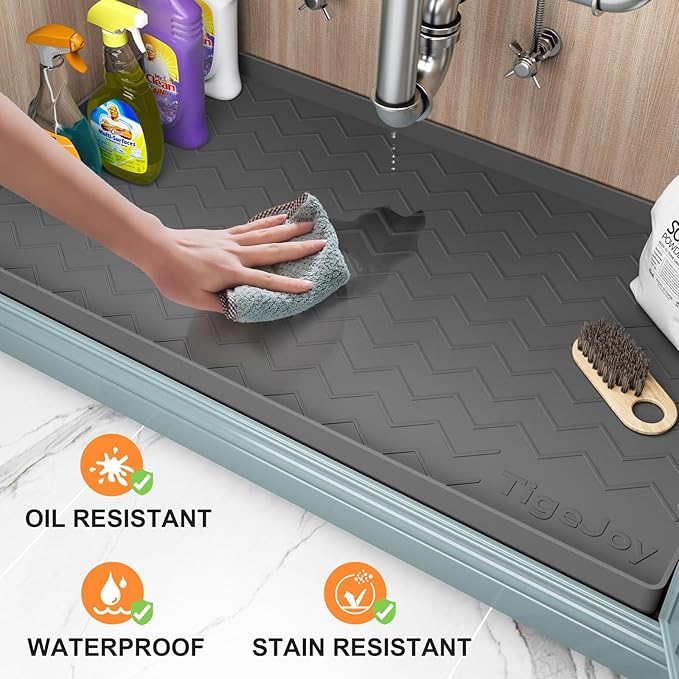 TigeJoy 22" x 19" Under Sink Mats for Kitchen Waterproof, Leak-Proof Silicone Mat Sink Protector and Cabinet Liner, Kitchen Essentials Organizer and Storage