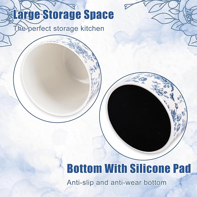 JarThenaAMCS Chinoiserie Floral Ceramic Utensil Holder Blue Flower Butterfly Utensil Crock for Home Kitchen Countertop Storage Organizer Container - Image 3