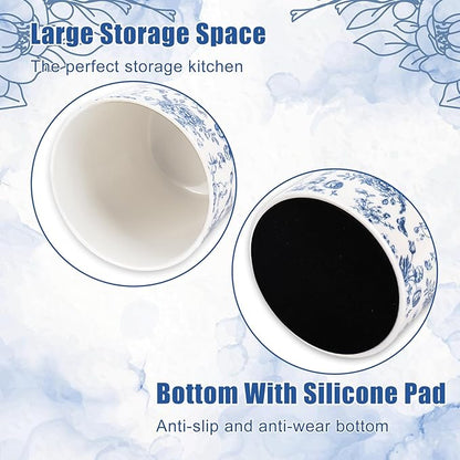 JarThenaAMCS Chinoiserie Floral Ceramic Utensil Holder Blue Flower Butterfly Utensil Crock for Home Kitchen Countertop Storage Organizer Container - Image 3