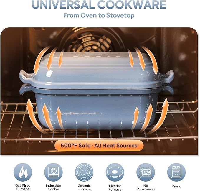 Dutch Oven for Sourdough Bread Baking, Enameled Cast Iron Dutch Oven Pot with Lid, 10×6 Bread Loaf Pans with Lid for Homemade Bread, Cake, Meatloaf, Oven & Induction Safe (Blue, 3.84 QT) - Image 6