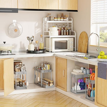 Simple Trending Under Sink Organizer 2 Pack, Sink Pull-Out Sliding Storage Cabinet, 2-Tier Under Shelf Organizer for Kitchen Bathroom, Grey - Image 6