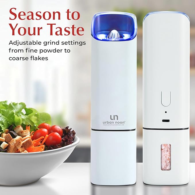Automatic Salt and Pepper Grinder Set - Rechargeable Electric Salt and Pepper Shakers with Adjustable Coarseness, LED Light, One-Handed Use, Gravity Salt Grinder and Electric Pepper Mill - Image 6