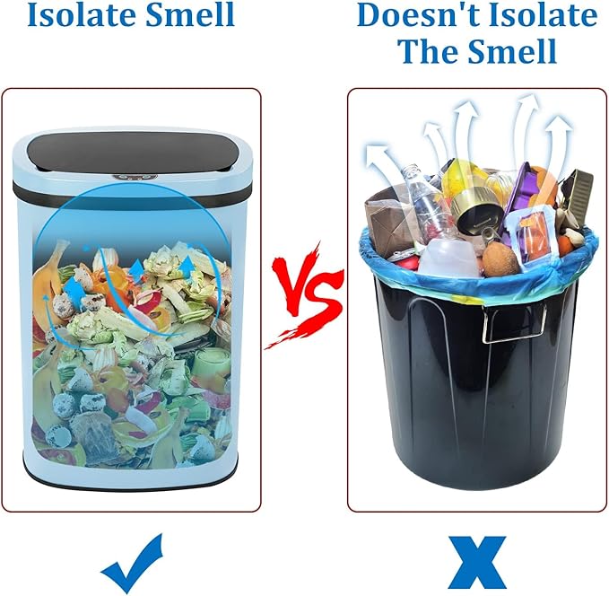 Bigacc 13 Gallon Automatic Touchless Trash Can with Lid, 50L Capacity, Stainless Steel, Blue, 16 x 11 x 23 in - Image 5