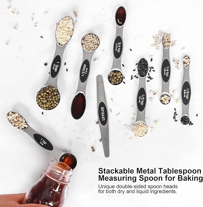 Magnetic Measuring Spoons Set Stainless Steel with Leveler, Stackable Metal Tablespoon Measure Spoon for Baking, Cups and Spoon Set Kitchen Gadgets Apartment Essentials Fits in Spice Jars - Image 5