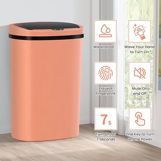 13 Gallon Trash Can,50Liter Plastic High-Capacity Automatic Kitchen Trash Can with Lid,Motion Sensor Touch Free Garbage Cans for Bathroom, Bedroom, and Kitchen (3, Pink) - Image 3