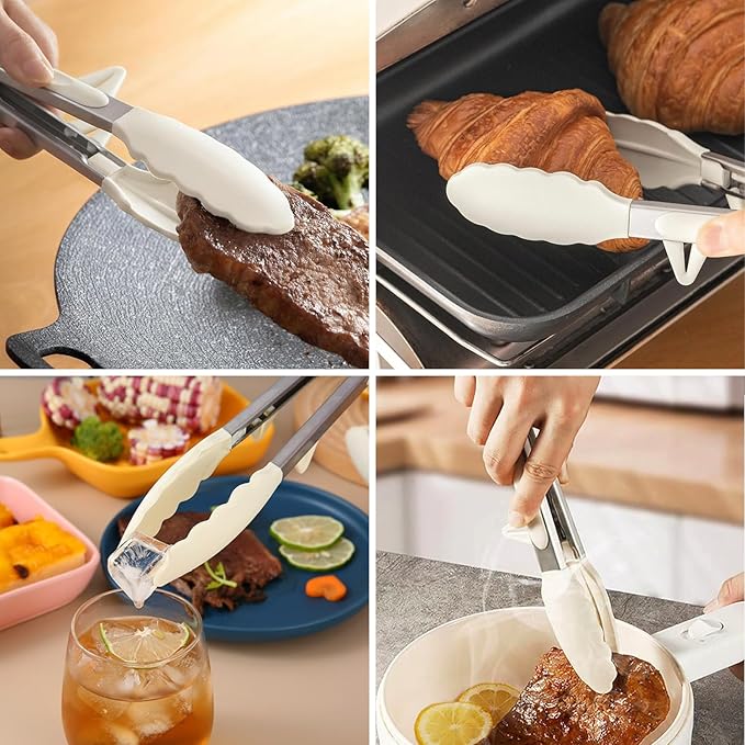 Kitchen Tongs, 9 Inch Tongs for Cooking with Silicone Tips, Food Grade Small Silicone Tongs, Mini Serving Tongs for Nonstick Pans, BBQ, Salad, Set of 3, White - Image 10
