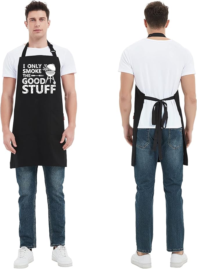 Kaidouma Funny Grill Aprons for Men - I Only Smoke the Good Stuff - Men’s Funny Chef Cooking Grilling BBQ Aprons with 2 Pockets - Birthday Father’s Day Christmas Gifts for Dad, Husband, Boyfriend, Him
