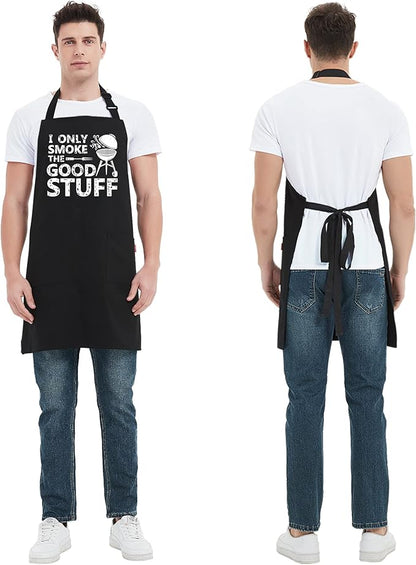 Kaidouma Funny Grill Aprons for Men - I Only Smoke the Good Stuff - Men’s Funny Chef Cooking Grilling BBQ Aprons with 2 Pockets - Birthday Father’s Day Christmas Gifts for Dad, Husband, Boyfriend, Him
