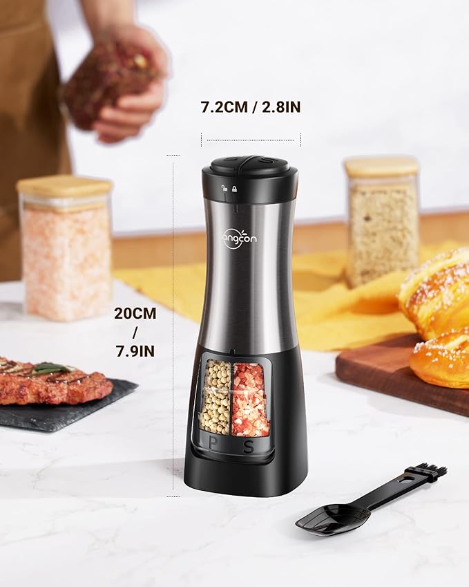 Sangcon Electric Salt and Pepper Grinder Set Shaker 2 IN 1 - Automatic Salt and Pepper Grinder Mill, Battery Powered One-Handed Operation Refillable with Light Dual Ceramic Mill - Image 8