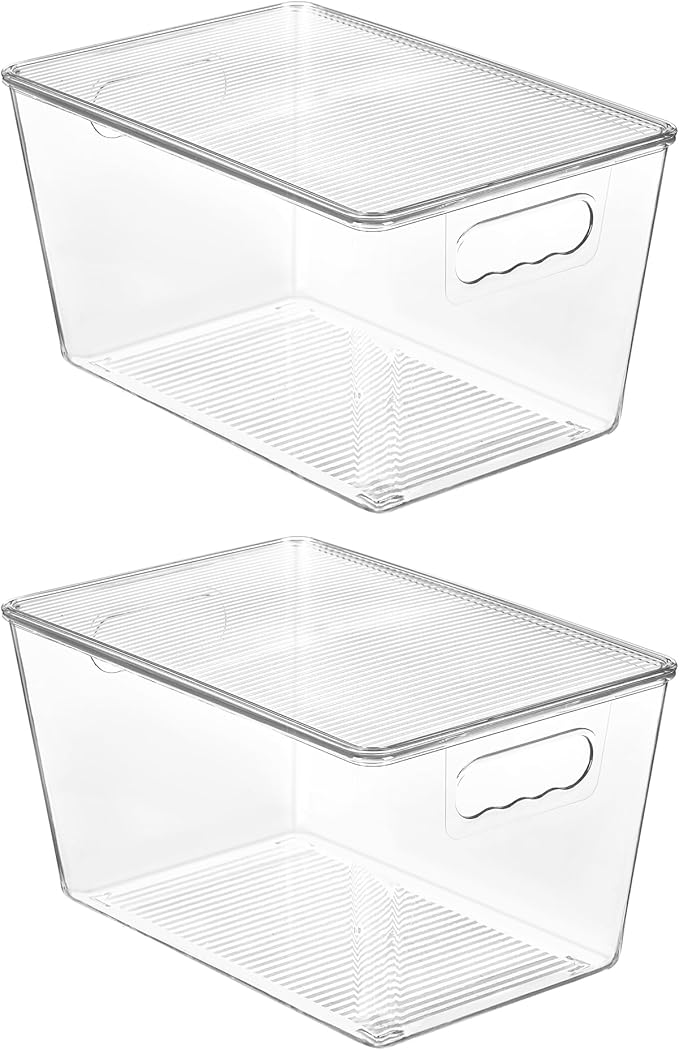 Vtopmart 2 Pack Clear Stackable Storage Bins with Lids, Large Plastic Containers with Handle for Pantry Organizer and Storage,Perfect for Bathroom,Cabinet,Kitchen,Fridge,Closet Organization by Vtopmart