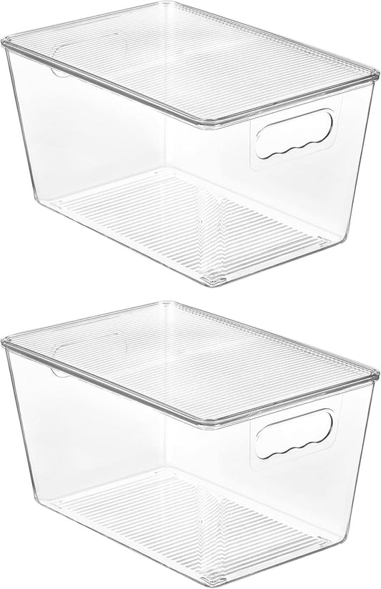 Vtopmart 2 Pack Clear Stackable Storage Bins with Lids, Large Plastic Containers with Handle for Pantry Organizer and Storage,Perfect for Bathroom,Cabinet,Kitchen,Fridge,Closet Organization by Vtopmart