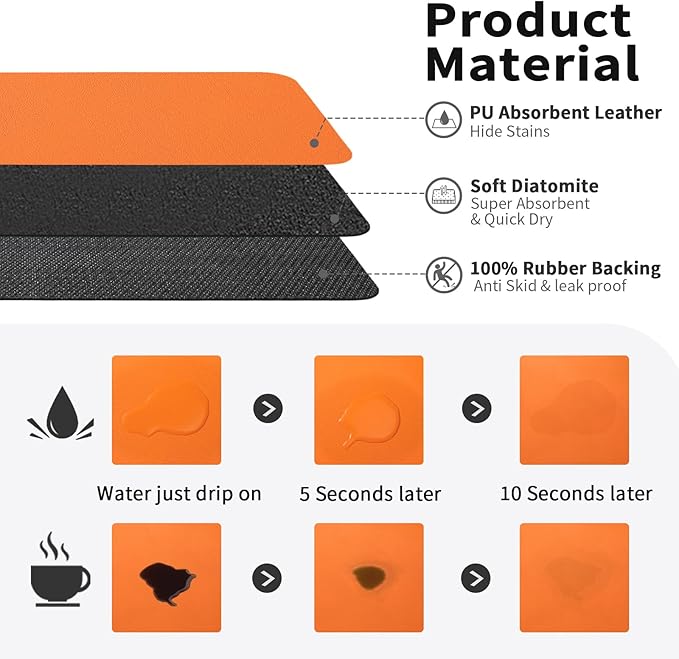 HotLive Coffee Mat - Absorbent Hide Stain Rubber Backed Dish Drying Mat for Kitchen Counter - Bar Mats for Countertops Accessories Fit Under Coffee Maker Espresso Machine - Image 2