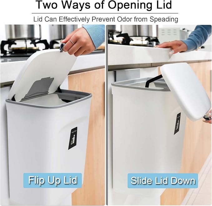 Tiyafuro 2.4 Gallon Kitchen Compost Bin for Counter Top or Under Sink, Hanging Small Trash Can with Lid for Cupboard/Bathroom/Bedroom/Office/Camping, Mountable Indoor Compost Bucket, White - Image 3