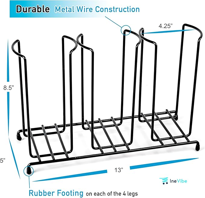 Inevibe Wire Frame Cup and Lid Organizer, 3 Compartment Metal Rack Design Storage Holder for Plastic, Coffee Beverage Cups - Image 3