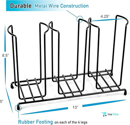 Inevibe Wire Frame Cup and Lid Organizer, 3 Compartment Metal Rack Design Storage Holder for Plastic, Coffee Beverage Cups - Image 3