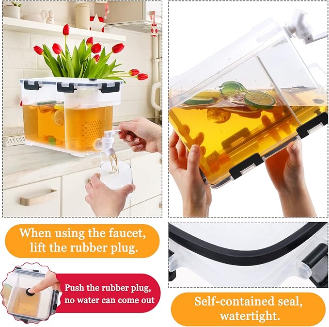 Breroa 3 Pieces 3.5 Liter Clear Beverage Dispenser with Spigot, Plastic Drink Dispenser for Fridge with Handle Clean Brush, Iced Juice Lemonade Dispensers for Parties & Daily Use,12.2 x 5.5 x 6.9 Inch