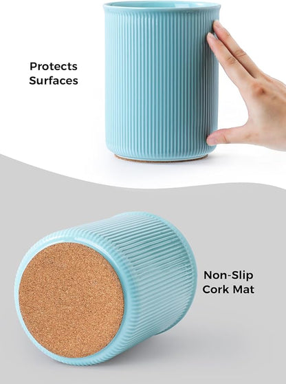LoeJan Utensil Holder, Extra Large Utensil Crock, Stable Ceramic Utensil Organizer, Cooking Tool Organizer Set for Kitchen Counter Farmhouse Décor, Turquoise - Image 4