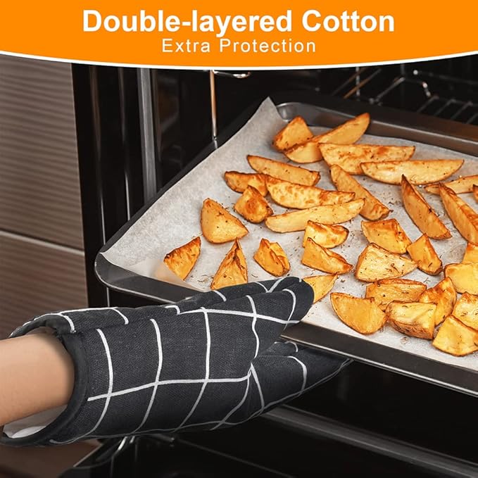 AUAUY Oven Mitts and Pot Holders 6PCS Set, 392°F Heat Resistant Cooking Gloves and Hot Pads Baking Mittens Grilling Gloves BBQ Gloves Non-Slip Kitchen Mittens for Oven Cooking Baking Grilling - Image 3