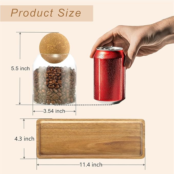 Glass Jars with Cork Lids, 3 Pack Small Decorative Jars with Acacia Tray, Bathroom Qtip and Cotton Ball Holder Set, Cute Coffee Bar Containers for Sugar Candy Tea, Apothecary Jars (17oz) - Image 3