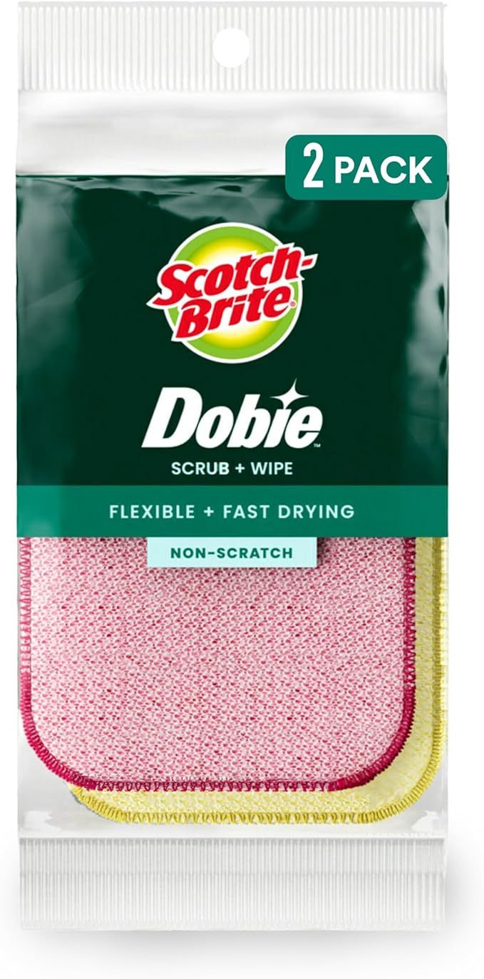 Scotch-Brite Dobie Scrub & Wipe Cloths,Sponge Cloths for Cleaning Kitchen,Bathroom,and Household,Dobie Scrub and Wipe Cloth Absorbs-and Doesn't Scratch,2 Cleaning-Cloths,(Pack of 12) by Scotch-Brite