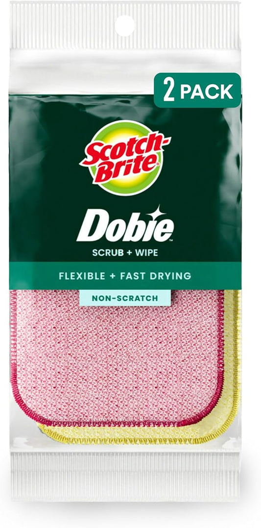 Scotch-Brite Dobie Scrub & Wipe Cloths,Sponge Cloths for Cleaning Kitchen,Bathroom,and Household,Dobie Scrub and Wipe Cloth Absorbs-and Doesn't Scratch,2 Cleaning-Cloths,(Pack of 12) by Scotch-Brite