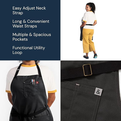 hedley & bennett Essential Apron - Professional Chef Apron with Pockets & Adjustable Bib Strap for Cooking & Grilling