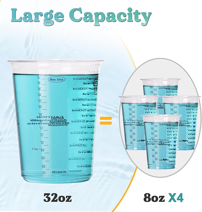 LET'S RESIN Resin Mixing Cups, 45pcs 32oz(1000ml) 2 Scales Accurate Paint Mixing Cup with Protective Gloves, Sturdy & Thick Disposable Measuring Cups for Paint, Pigments, Art, Auto Resin Mixer - Image 2
