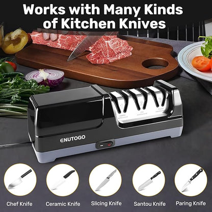 Enutogo Knife Sharpener, 3-Stage Electric Knife Sharpener for Kitchen Knives, 100% Diamond Abrasive with Quick Sharpening & Polishing, Professional Sharpening Tool with Metal Dust Collection Box - Image 4