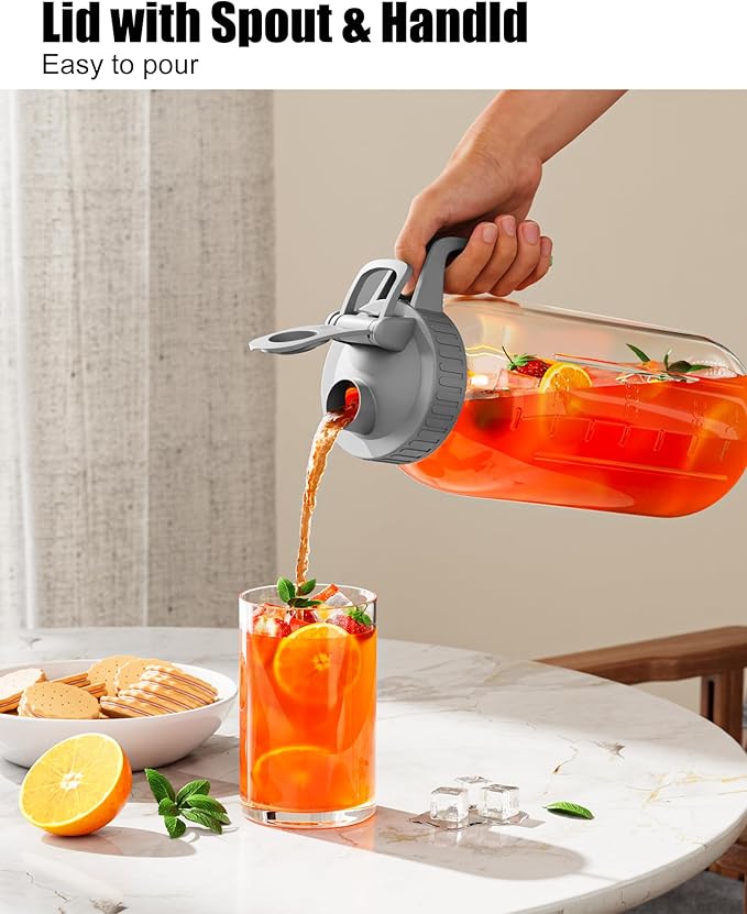 OneDream Glass Pitcher with Lid – 64oz Glass Mason Jar Pitcher with Wide Mouth, Airtight Seal, Leak-Proof, Spout Design – Ideal for Iced Tea, Sun Tea, Cold Beverages, and Home Entertaining - Image 7
