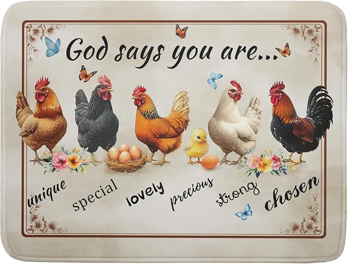 Farmhouse Rooster Dish Drying Mat - Vintage Chicken Absorbent Microfiber Dish Drying Pad for Kitchen Coffee Bar by Giwawa