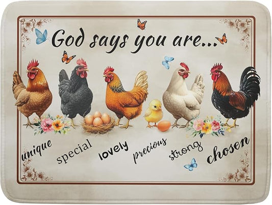 Farmhouse Rooster Dish Drying Mat - Vintage Chicken Absorbent Microfiber Dish Drying Pad for Kitchen Coffee Bar by Giwawa