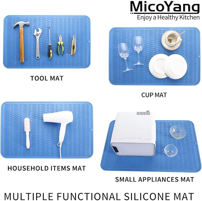 MicoYang Silicone Dish Drying Mat for Multiple Usage,Easy clean,Eco-friendly,Heat-resistant Silicone Mat for Kitchen Counter or Sink,Refrigerator or Drawer Liner Lichen BlueL 3XL 28 inches x 18 inches - Image 4