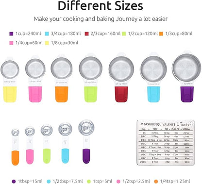Measuring Cups, U-Taste Magnetic Measuring Cups and Spoons Set of 13 in 18/8 Stainless Steel: 7 Measuring Cups and 5 Measuring Spoons with 1 Professional Magnetic Measurement Conversion Chart - Image 2