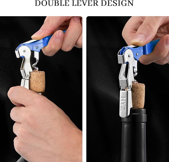 HYZ 2-Pack Wine Opener Waiter Corkscrew, Professional Wine Key for Servers, Bartender with Foil Cutter, Manual Wine Bottle Opener Double Hinged (Azure Blue) - Image 4
