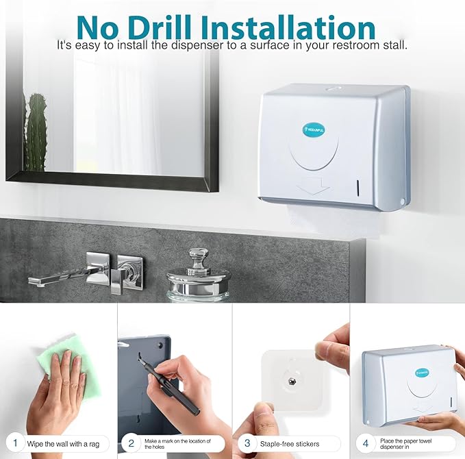 Folded Paper Towel Dispenser Wall: Modunful Compact ABS Dispenser with Clear Window - Holds 200 C-Fold & Multi-Fold Towels for Home Bathroom Kitchen - Image 3