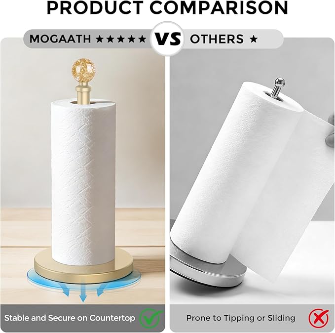 Gold Paper Towel Holder Countertop, Unique Gold Ball Decor,Brass Paper Towel Holder for Kitchen - Sturdy, Durable, and Elegant Home Decor for Kitchen