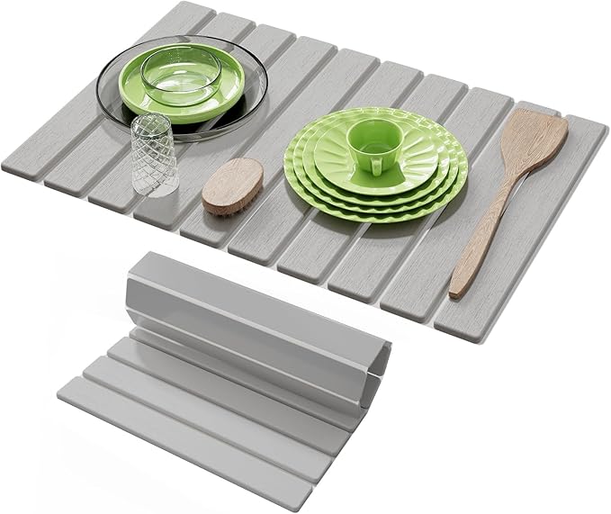 Stone Dish Drying Mats for Kitchen Counter-23.6''x15.3'' Foldable Quick Dry Stone Mat Kitchen,Eco-Friendly,Absorbent Diatomaceous Earth Mats for Dishes Bottles Cups Bathroom Any Countertop-Light Gray by AEFLMHealth%C2%B7Home