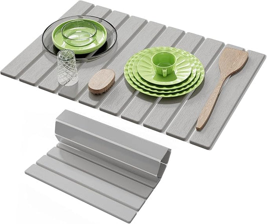 Stone Dish Drying Mats for Kitchen Counter-23.6''x15.3'' Foldable Quick Dry Stone Mat Kitchen,Eco-Friendly,Absorbent Diatomaceous Earth Mats for Dishes Bottles Cups Bathroom Any Countertop-Light Gray by AEFLMHealth%C2%B7Home