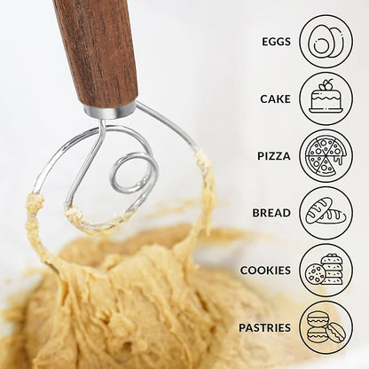 Zulay Kitchen 13 Inch Danish Dough Whisk - Large Wooden Danish Whisk For Dough With Stainless Steel Ring - Traditional Dutch Whisk Baking Tool For Bread, Batter, Cake, Pastry (Ashwood) - Image 6