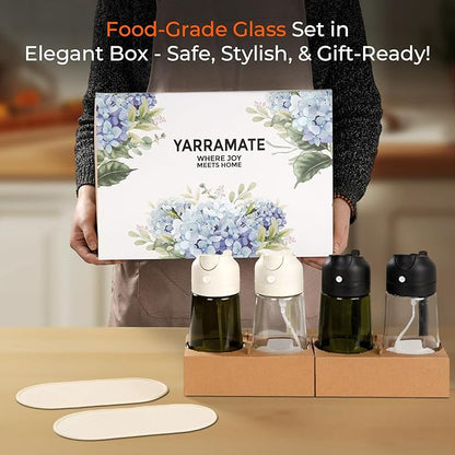 YARRAMATE 4Pcs 16oz/470ml Glass Olive Oil Sprayer Set with Stickers, Kitchen Gadgets, Including 2Pcs Non-Slip Bottle Mat, Cleaning Brush-Aesthetic Ideal Kitchen Gift - Image 8