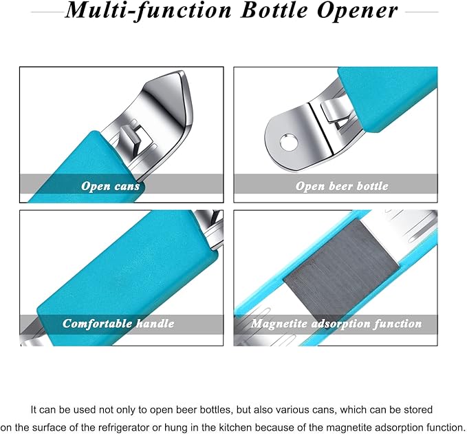 3 Pieces Magnetic Bottle Openers Can Opener Classic Beer Opener Stainless Steel Small Bottle Opener Can Tapper with Magnet for Camping and Traveling HANCELANT (Blue) - Image 2