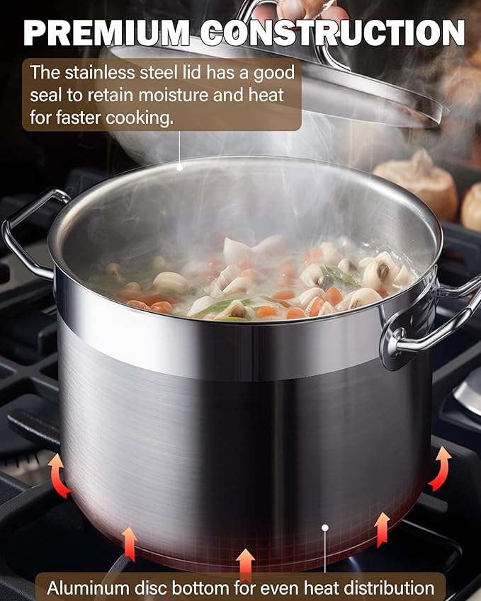 Cooks Standard Stockpots Stainless Steel, 20 Quart Professional Grade Stock Pot with Lid, Silver - Image 5