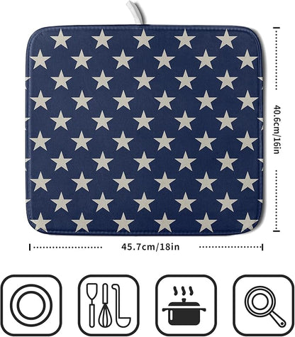 Patriotic July of 4th Blue Star Dish Drying Mat for Kitchen Counter 16x18 Memorial Independence Day Absorbent Reversible Microfiber Drying Mats Kitchen Countertop Protector Dishes Drainer Pad - Image 2