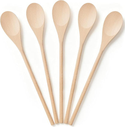 Cooking Wooden Spoons, MORGLES 14-Inch Serving Spoons for Stirring Mixing Serving Long Handle Plastic Free Reusable Non Scratch Dishwasher Safe, 5PCS